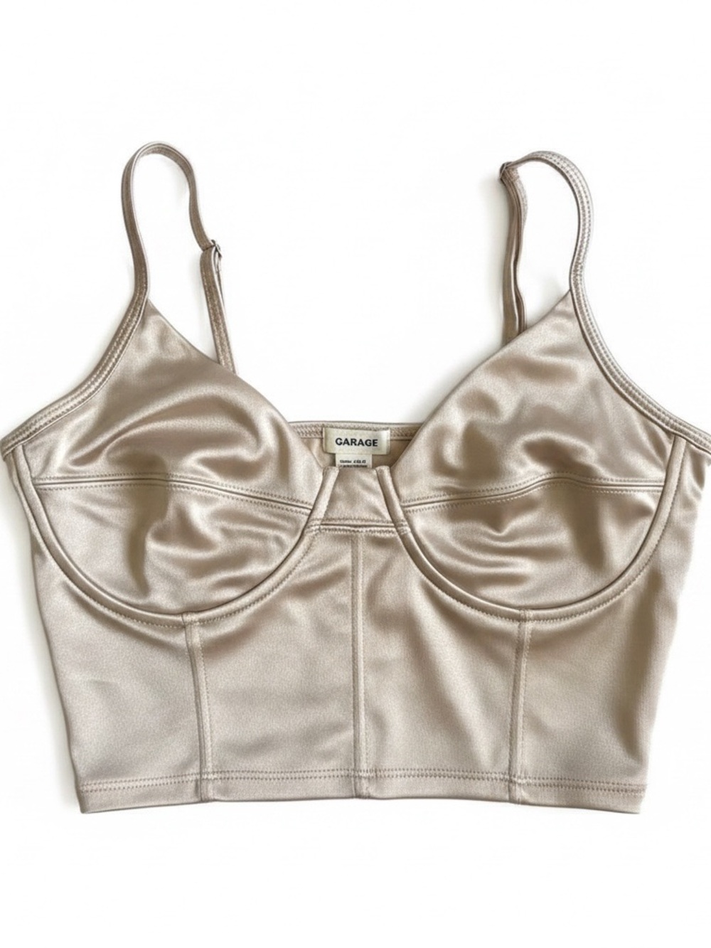 Garage Satin Longline Bralette in Champagne Beige
